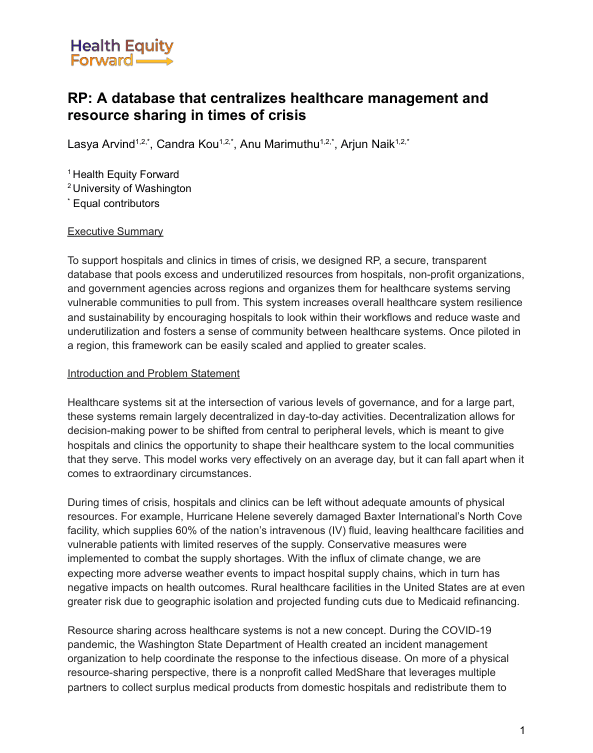RP: A database that centralizes healthcare management and resource sharing in times of crisis